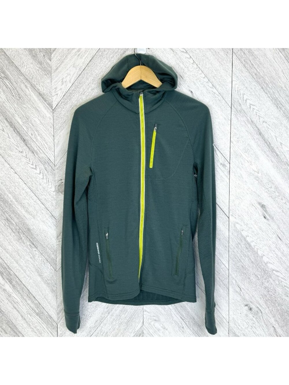 Icebreaker Merino GT Full Zip Hoodie Jacket Mens Size Small Green Outdoor Hiking